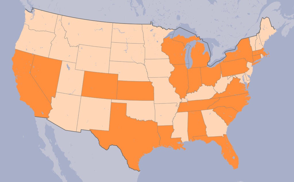 UVA Anesthesiology Residents' Map of Home Medical School States in Orange (past 4 years)
