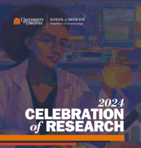 Graphic of an illustration of a researcher for the University of Virginia Department of Anesthesiology's Celebration of Research 2024