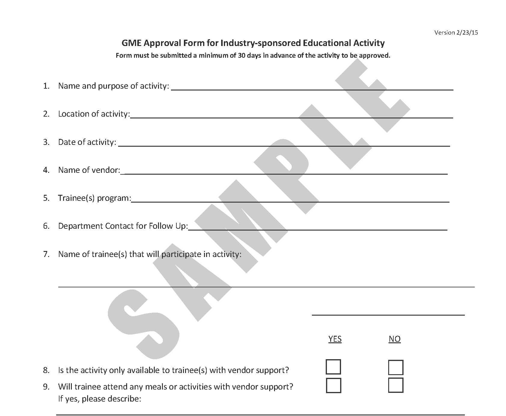 GME Approval Form for Industry-sponsored Educational Activity