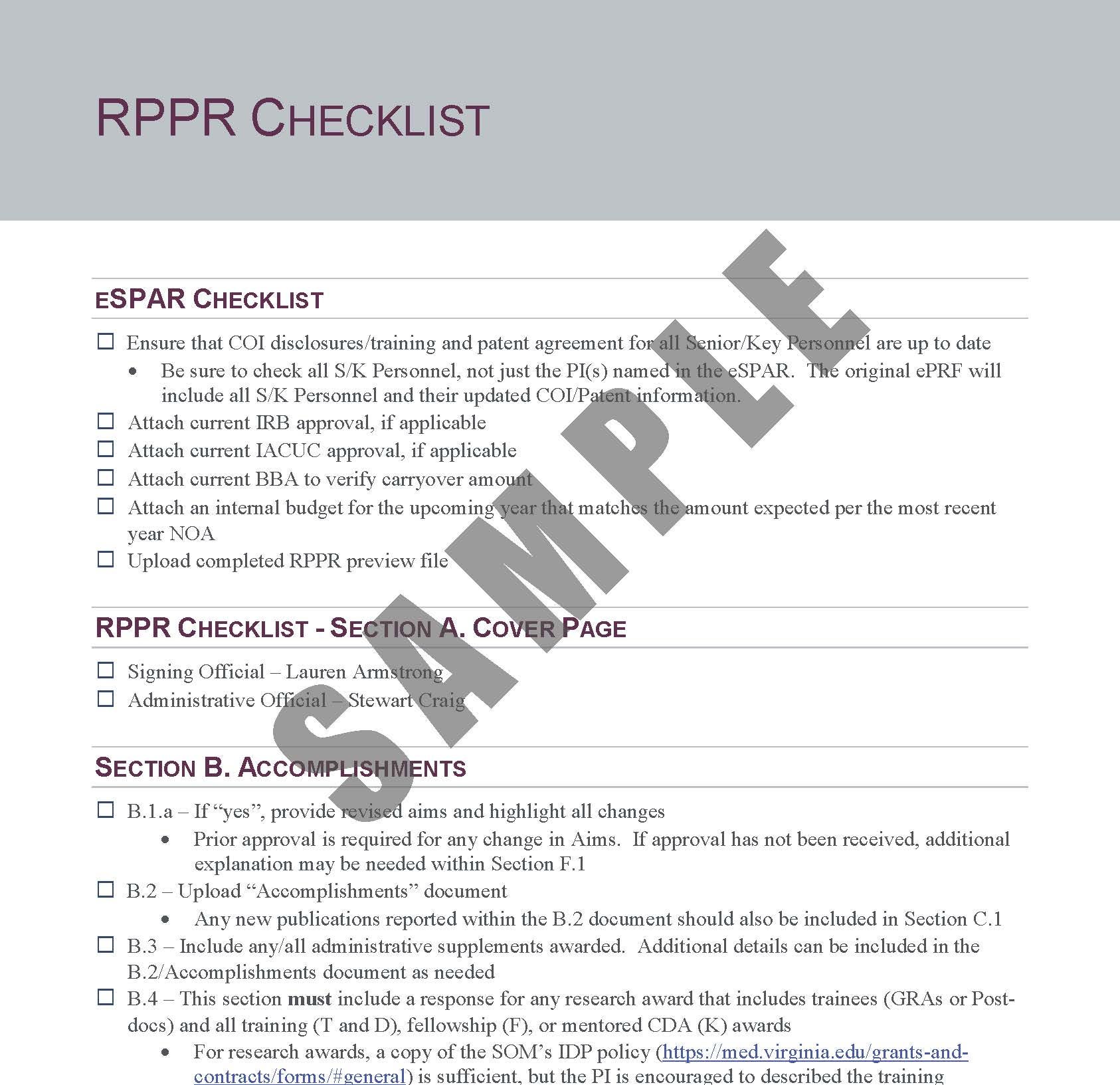 RPPR Checklist