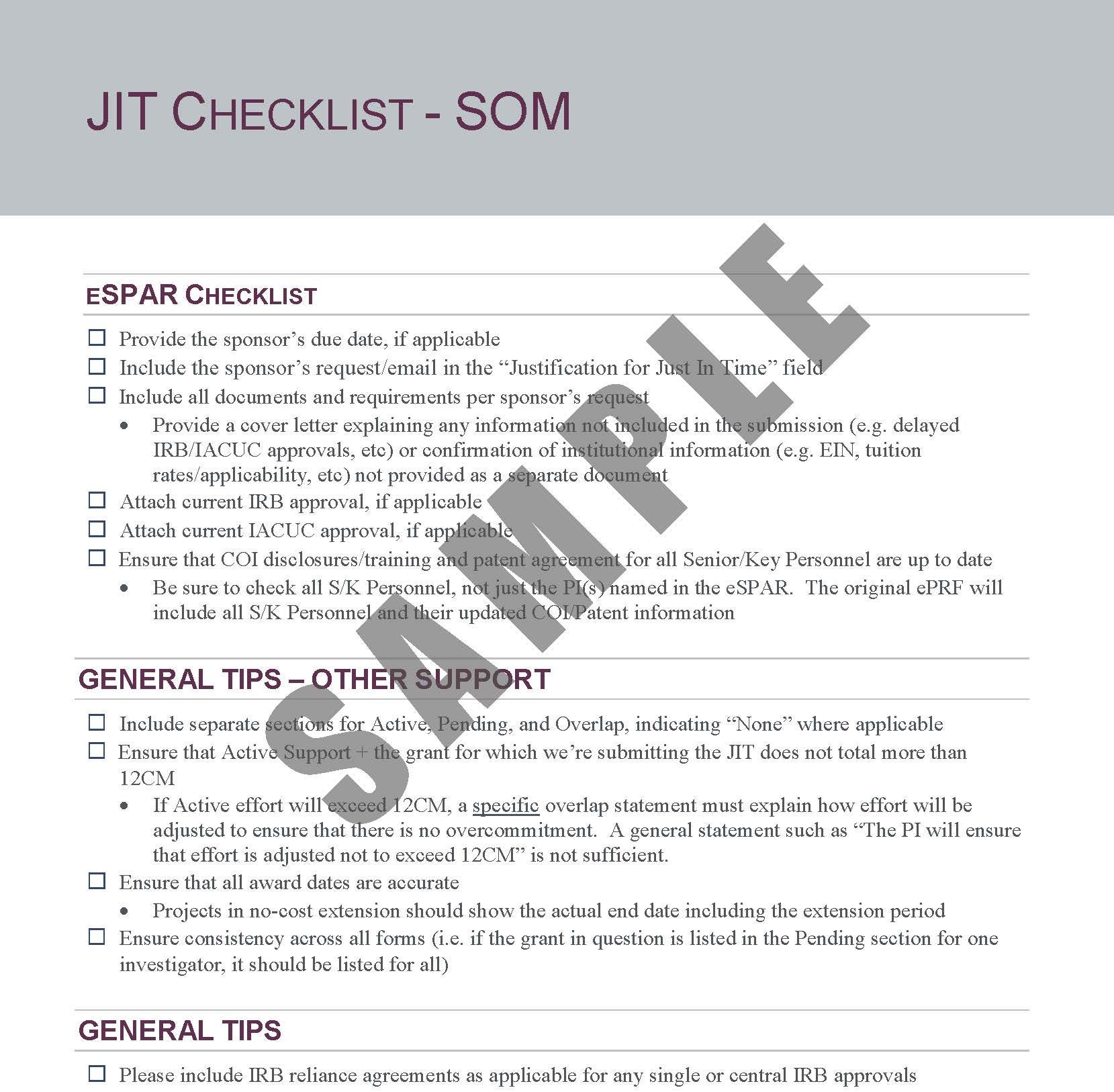JIT Checklist